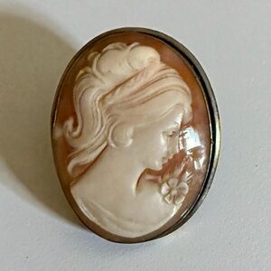 Lady Hand-Carved Female Portrait Cameo Brooch